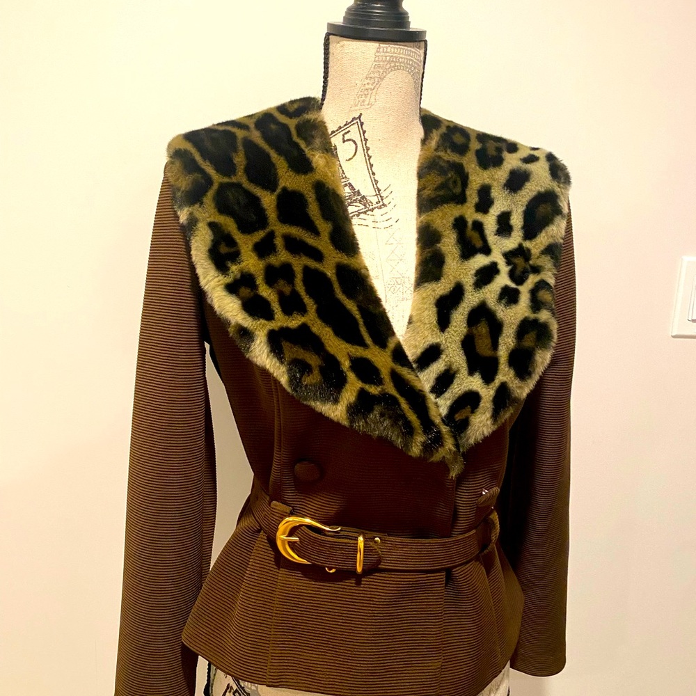 Joseph Ribkoff Blazer + Skirt set w/ Faux Fur trim